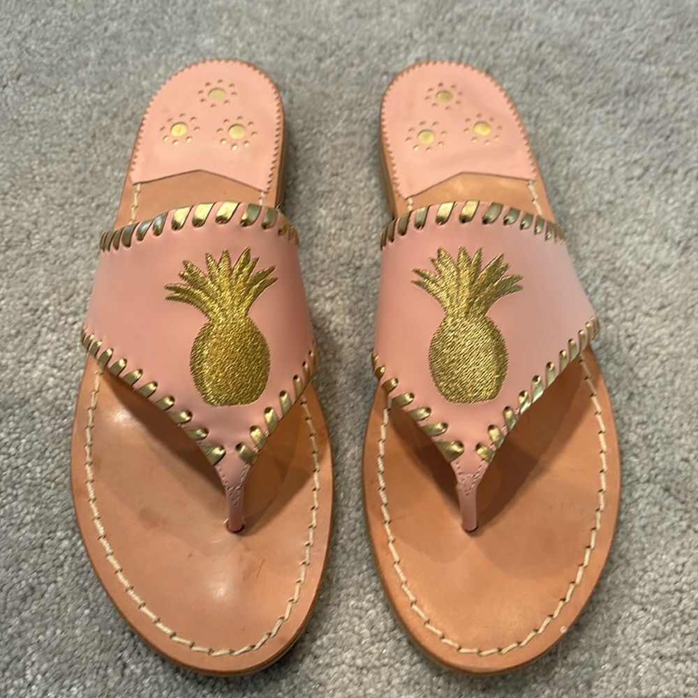 Jack Rogers light pink sandals with pineapple
